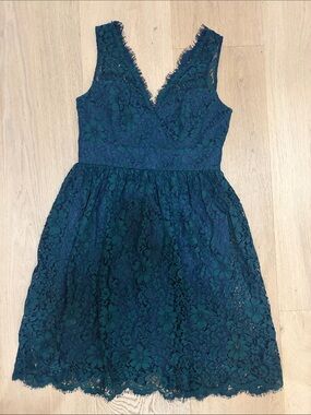 Eliza J Teal Green Lace V-Neck Party Dress